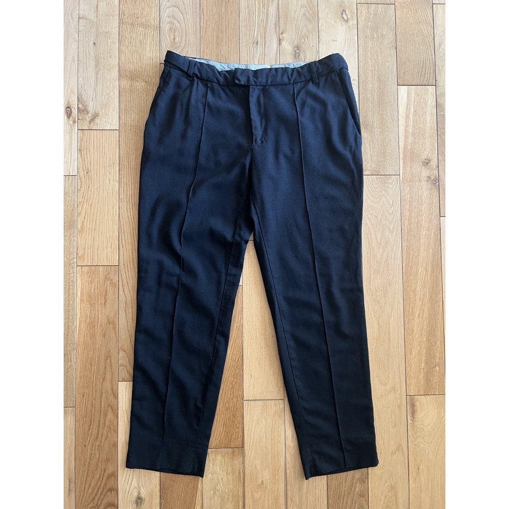 Band of Outsiders Wool Tapered Leg Pintuck Trouser Pants Black Side Stripe 32x26